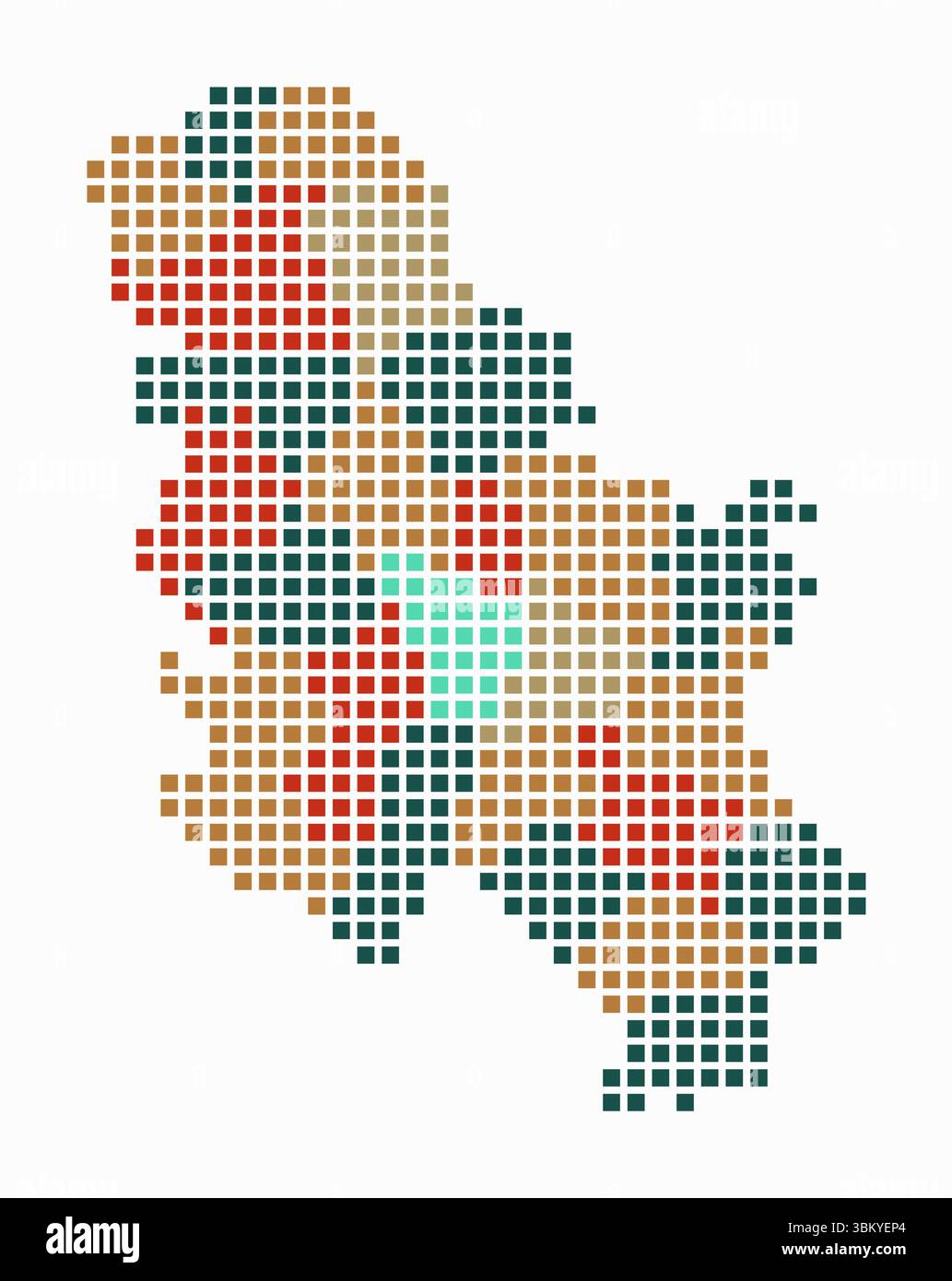 Carte en pointillés de Serbie. Carte de style numérique du pays sur fond blanc. Forme Serbie avec des points carrés. Style de points colorés. Carrés de grande taille. Illustration de Vecteur