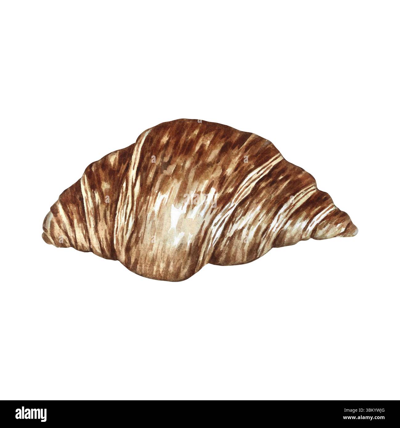 Croissant. Pâtisserie française. Illustration d'aquarelle dessinée à la main. Isoler. Image couleur. Pâte feuilletée en forme de croissant. Pour la conception de menu, recettes, étiquettes Banque D'Images