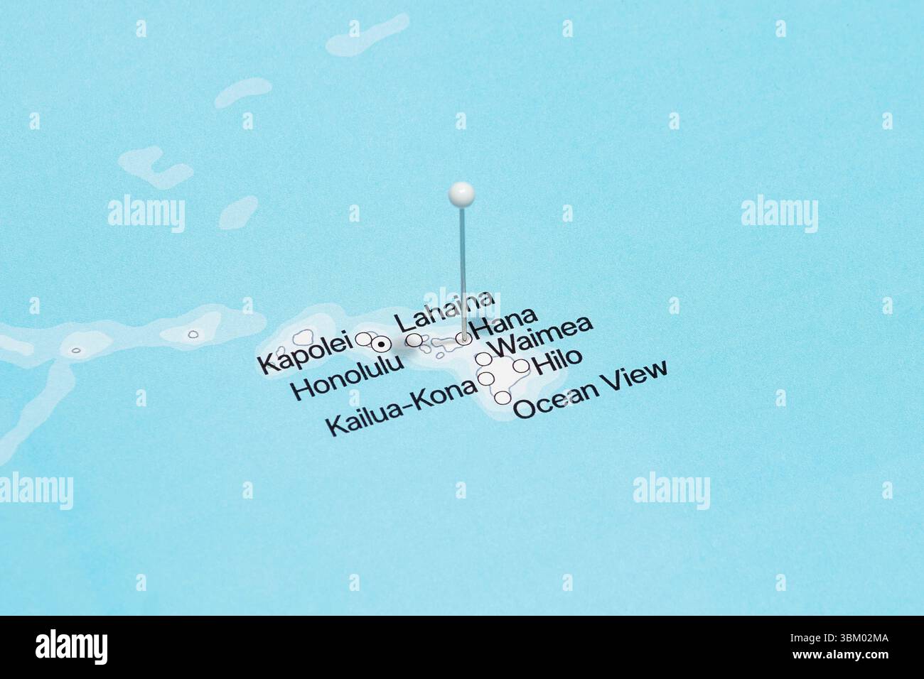 Macro photo d'une aiguille blanche dans la ville de Hana d'Hawaï île des États-Unis d'Amérique carte politique Banque D'Images