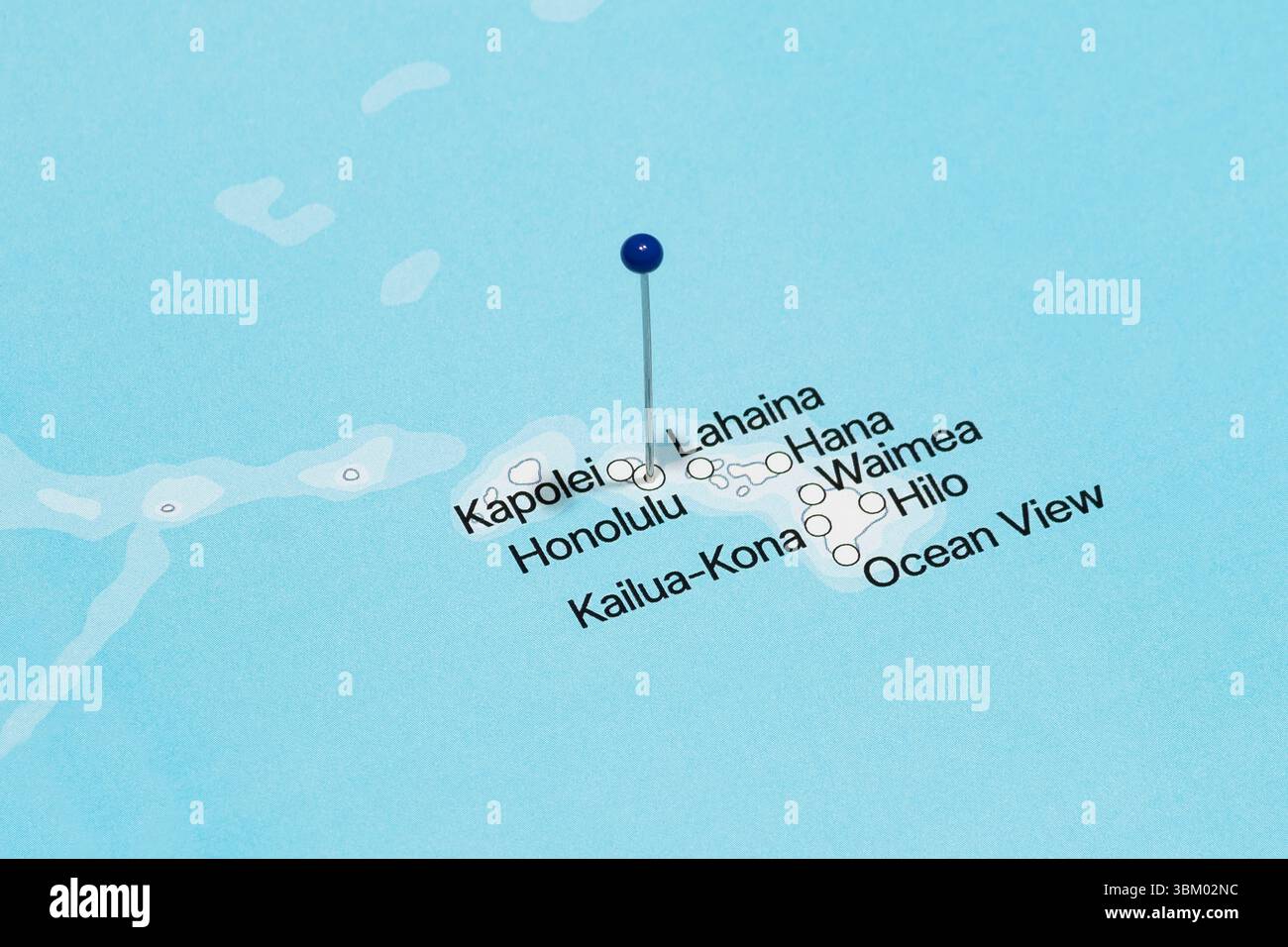 Macro photo d'une aiguille bleue dans la ville d'Honolulu de l'île d'Hawaï des États-Unis d'Amérique carte politique Banque D'Images