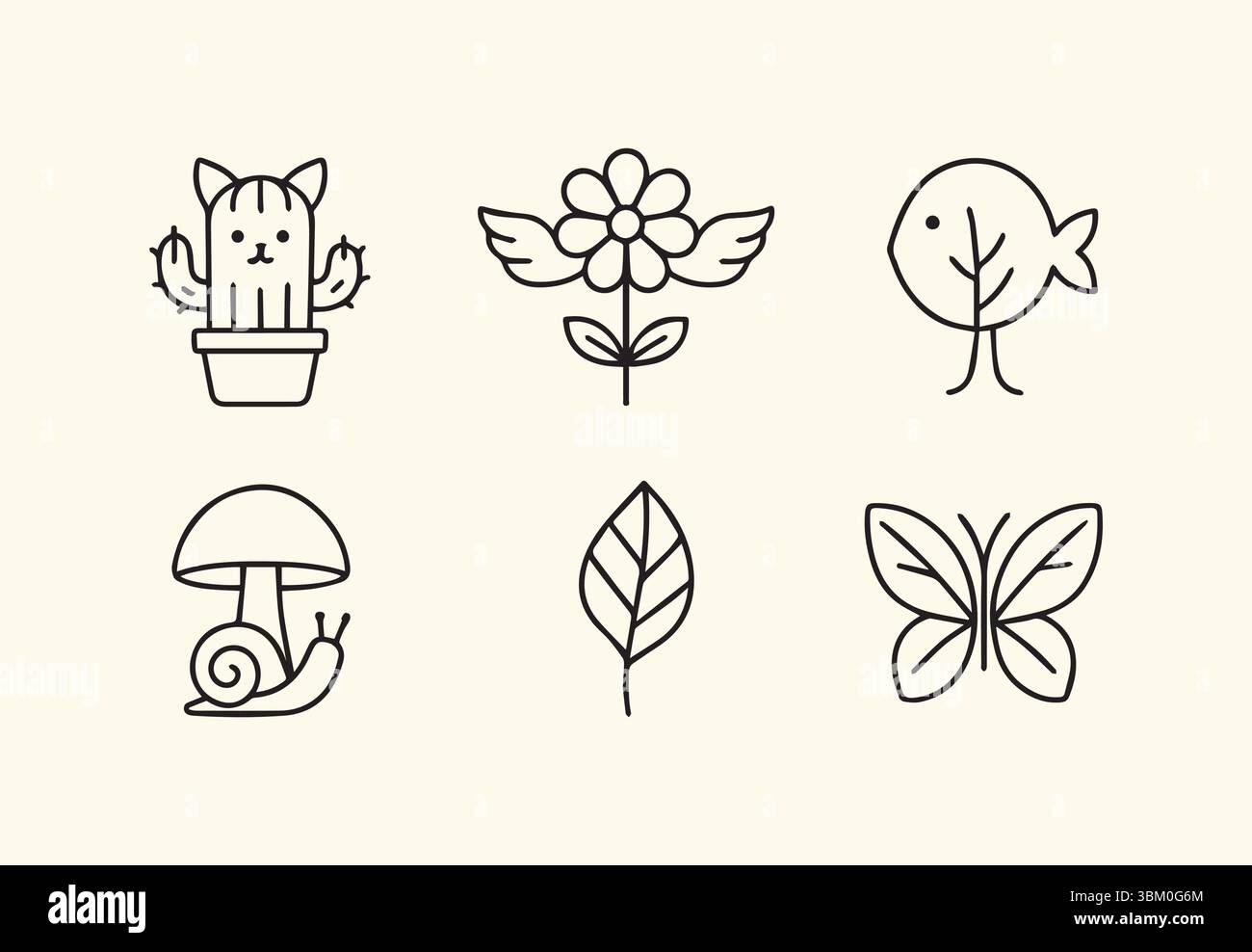 Cute Doodle Icon Collection : ensemble de vecteurs dessinés à la main inspirés de la nature Illustration de Vecteur