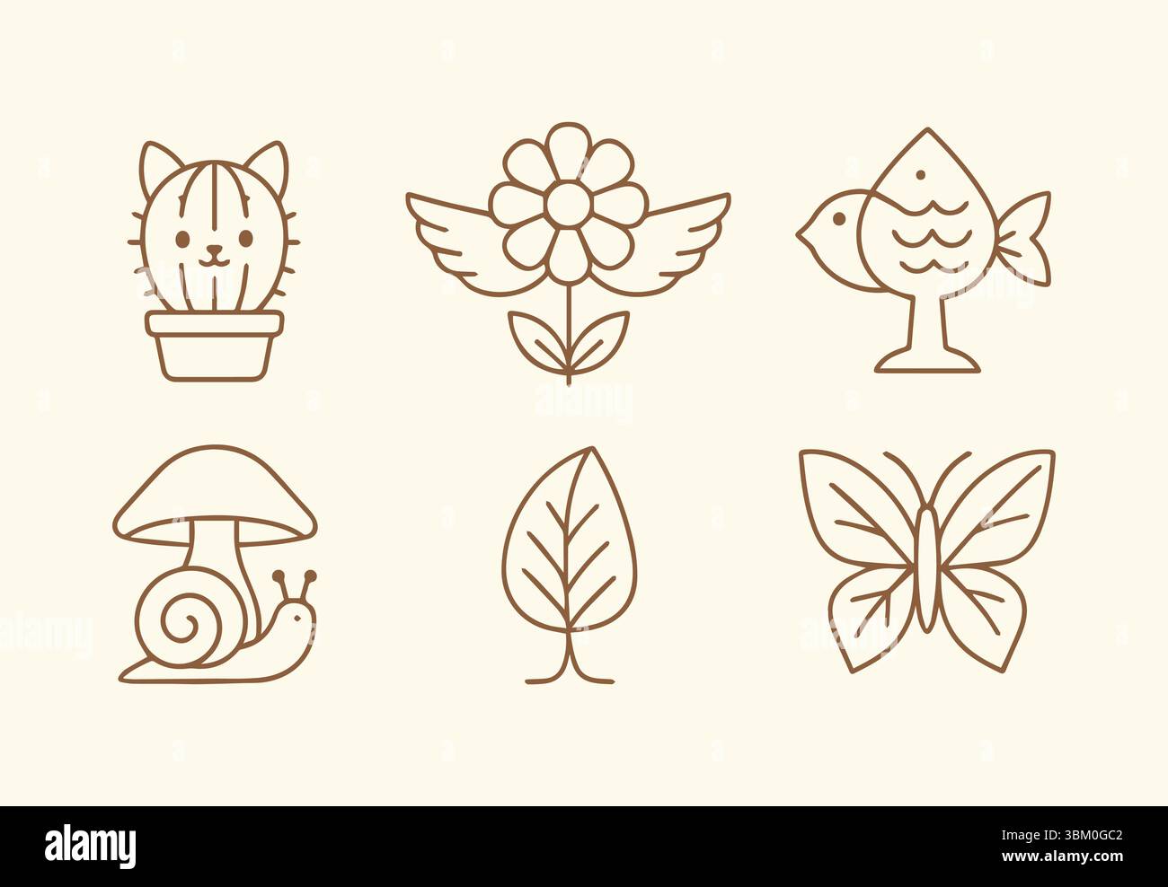 Cute Doodle Icon Collection : ensemble de vecteurs dessinés à la main inspirés de la nature Illustration de Vecteur