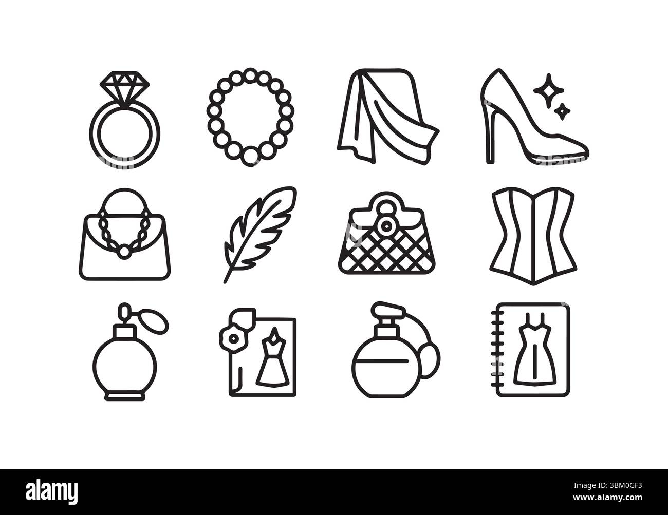 Outils de couture essentiels représentés dans un design minimaliste noir et blanc Illustration de Vecteur