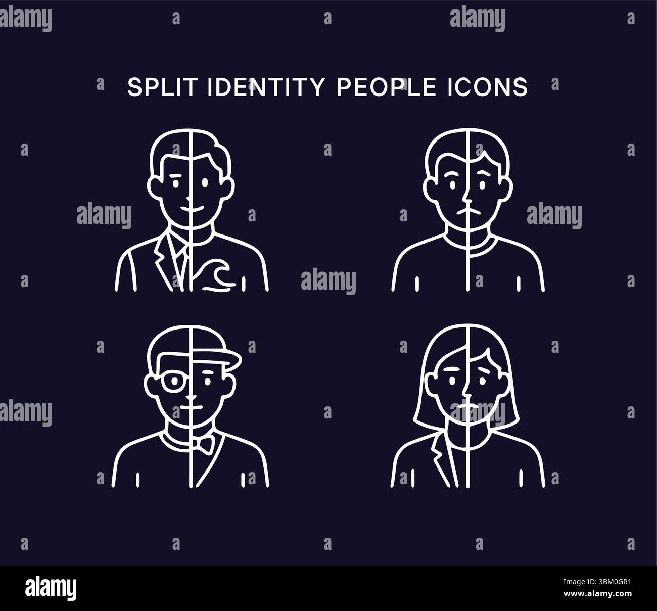 Line Art : représentations conceptuelles de personnalités et de professions Illustration de Vecteur