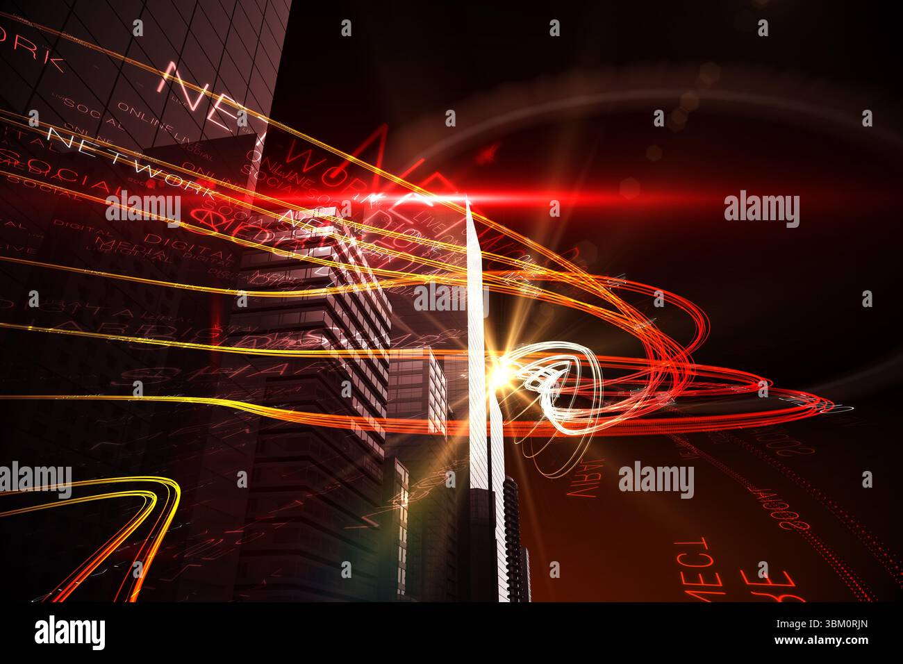 Voyant orange au dessus des gratte-ciel Banque D'Images