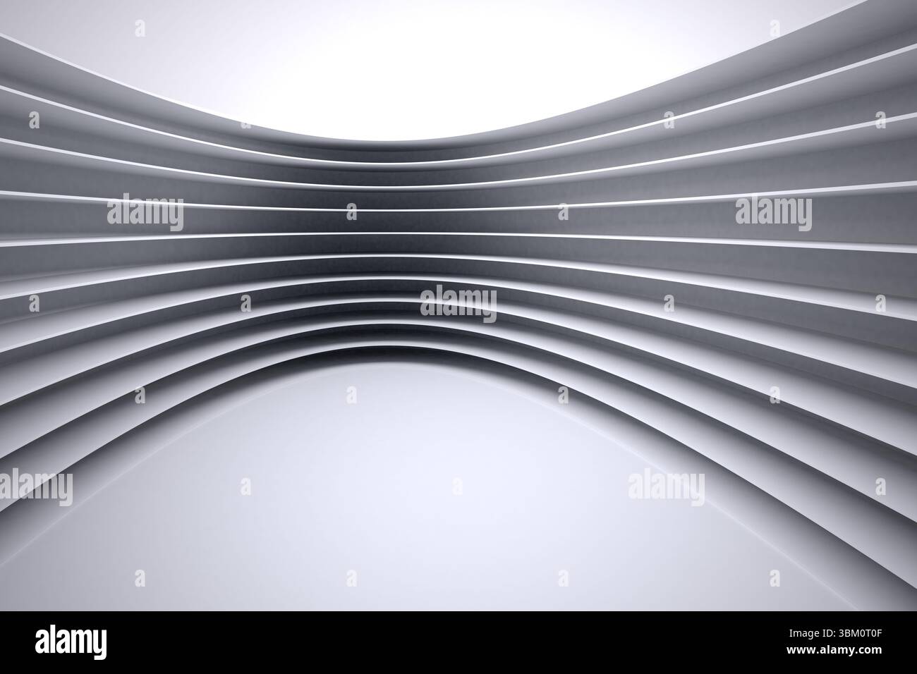 Montrant un tunnel courbe abstrait avec des panneaux stratifiés et un plancher arqué, fond transparent Banque D'Images