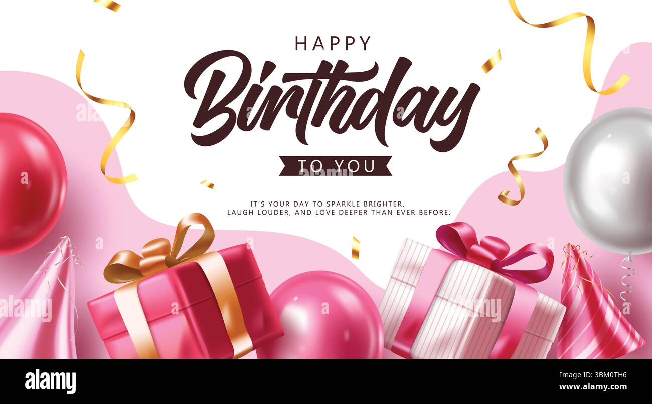 Design élégant de carte d'anniversaire de ballon clipart en fond abstrait rose et blanc. Illustration de Vecteur