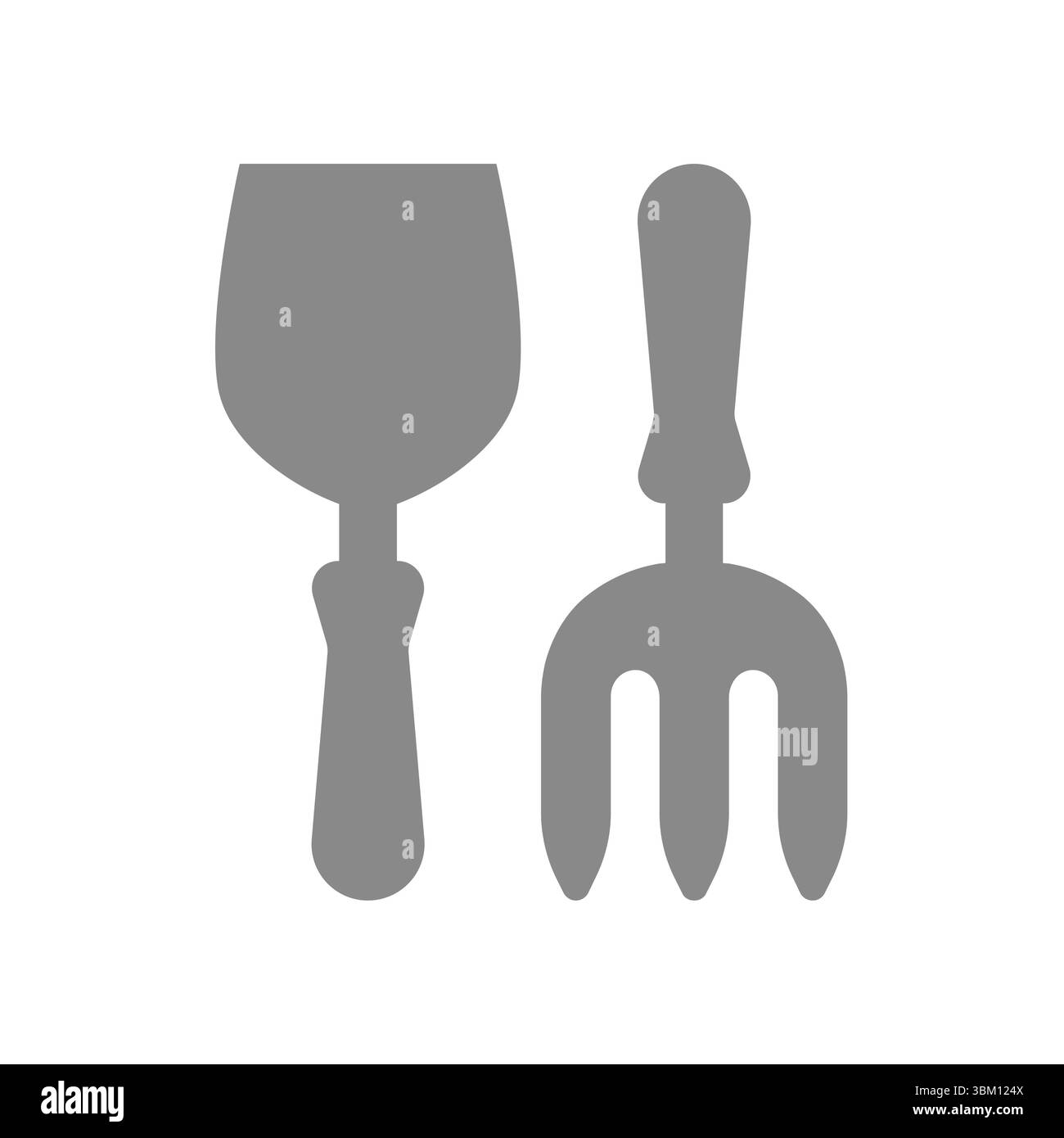 Outils de jardinage, icône de vecteur de pelle et de fourche. Jouet de plage jouant dans le symbole d'été de sable. Illustration de Vecteur