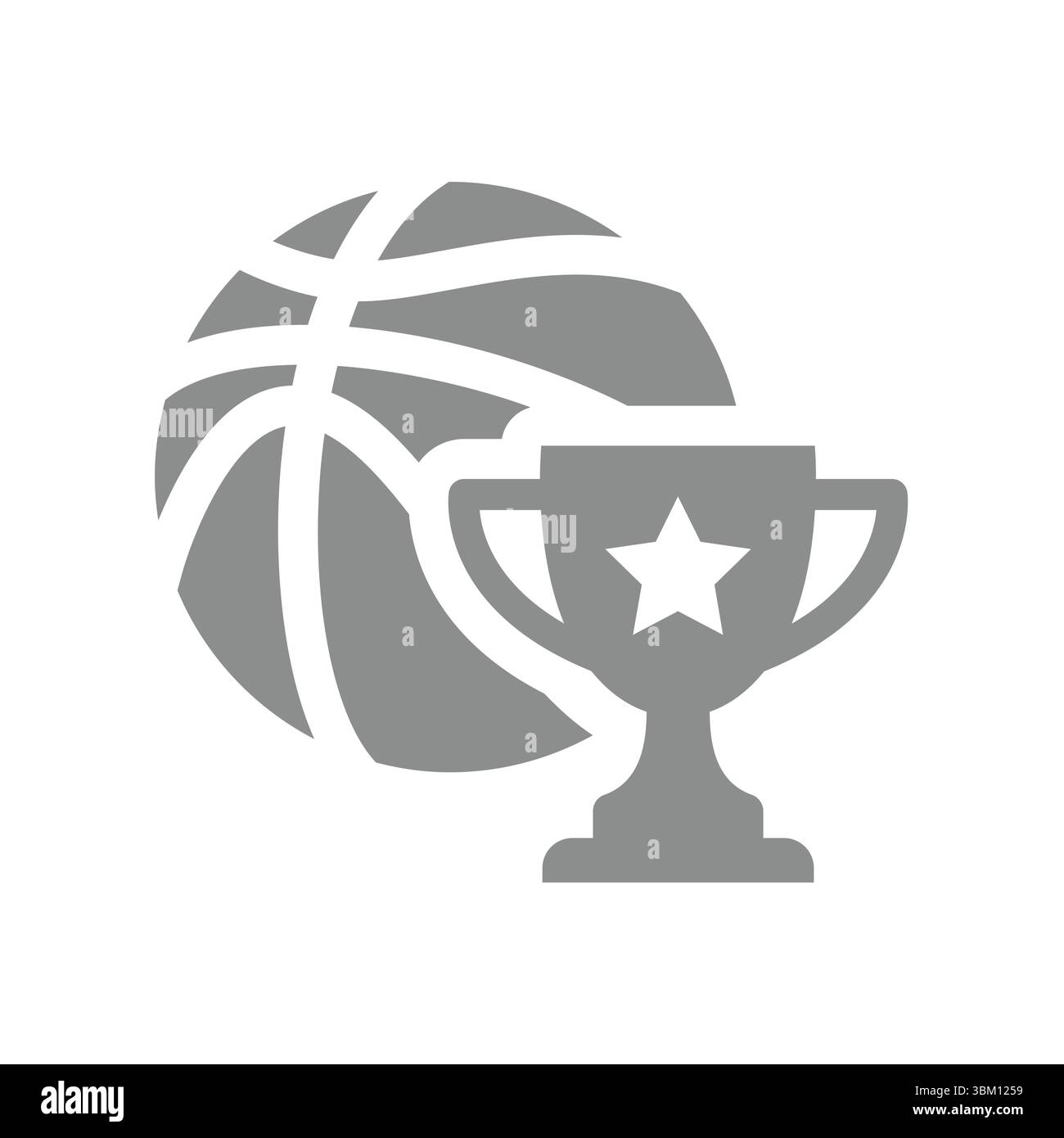 Tournoi de basket-ball et icône vectorielle de championnat. Ballon de basket-ball avec récompense de coupe gagnante, signe de champion. Illustration de Vecteur