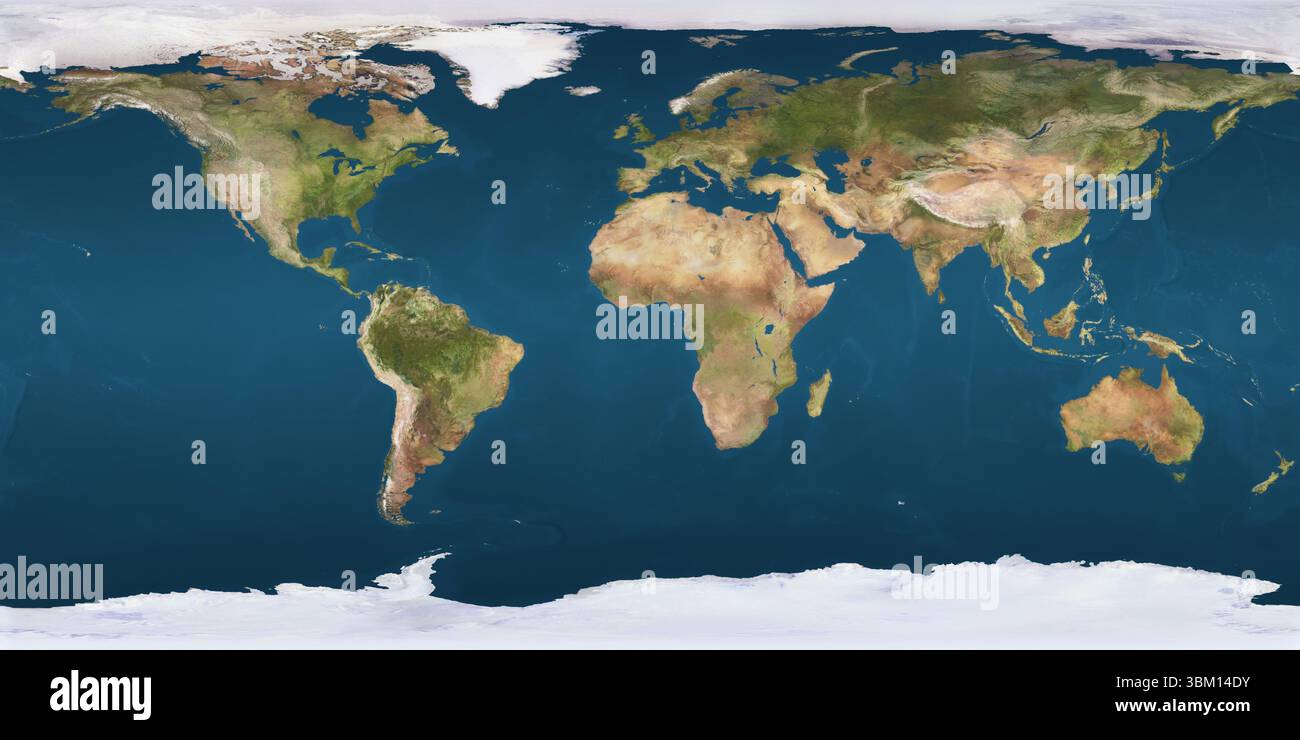 La projection de carte du monde montre les continents, les océans, les calottes glaciaires dans un design plat, fond transparent Banque D'Images