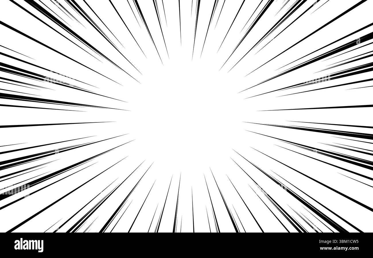 Fond de lignes radiales noires et blanches dans la bande dessinée. Cadre de vitesse manga. Action super-héros. Illustration de Vecteur