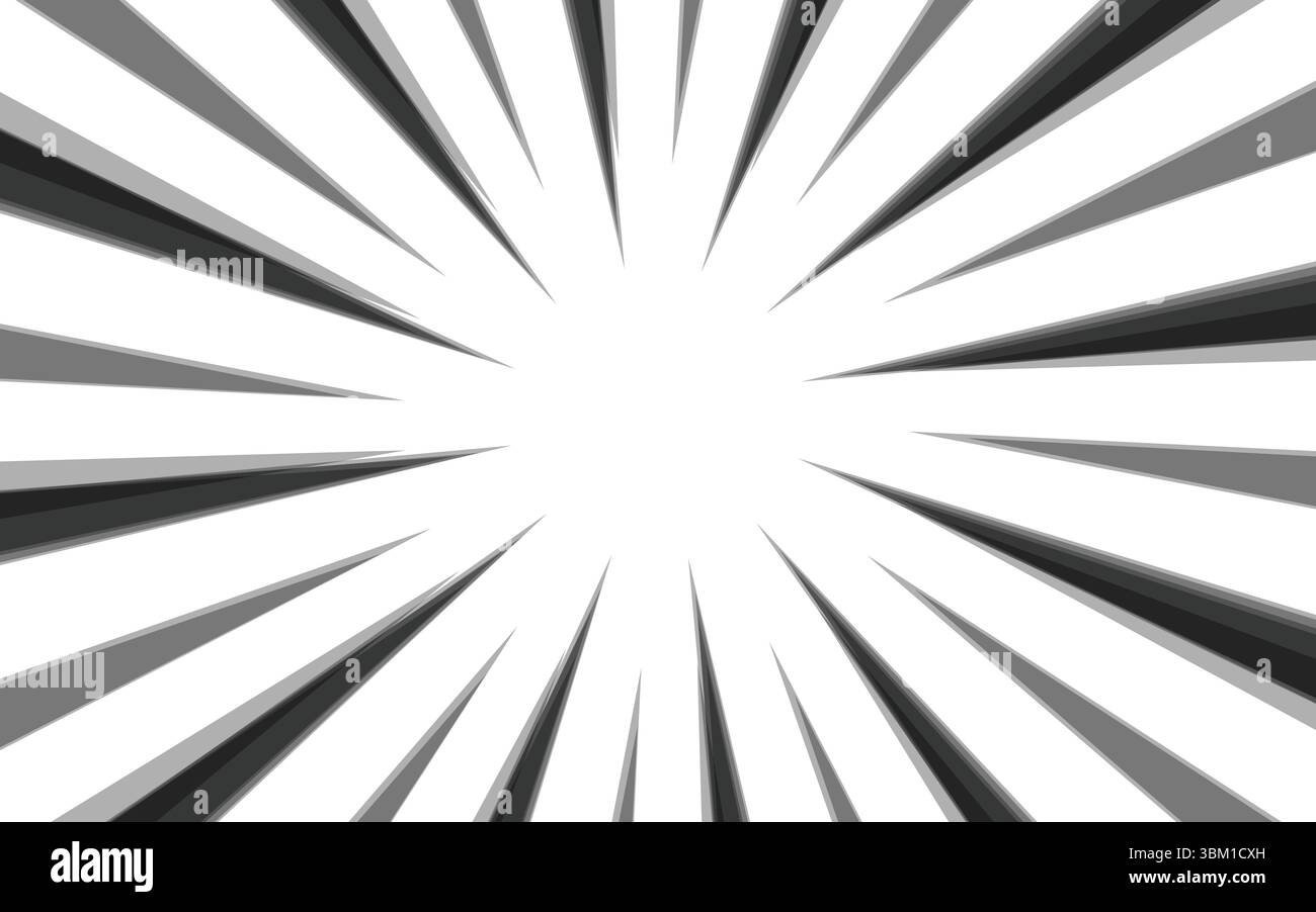 Fond de lignes radiales noires et blanches dans la bande dessinée. Cadre de vitesse manga. Action super-héros. Illustration de Vecteur