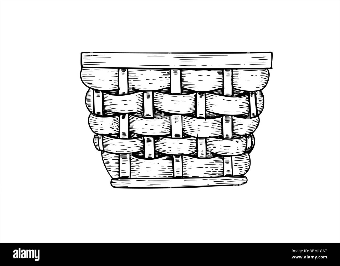 Panier tissé en osier vide sans poignées illustration vectorielle noire et blanche dans un style simple. Croquis dessiné à la main pour pique-nique ou panier de récolte Illustration de Vecteur Panier tissé en osier vide sans poignées illustration vectorielle noire et blanche dans un style simple. Croquis dessiné à la main pour pique-nique ou panier de récolte Illustration de Vecteur