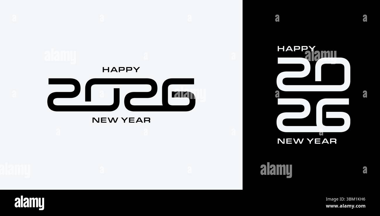 Jeu de cartes du nouvel an 2026, affiche blanche noire, numéro vertical Illustration de Vecteur
