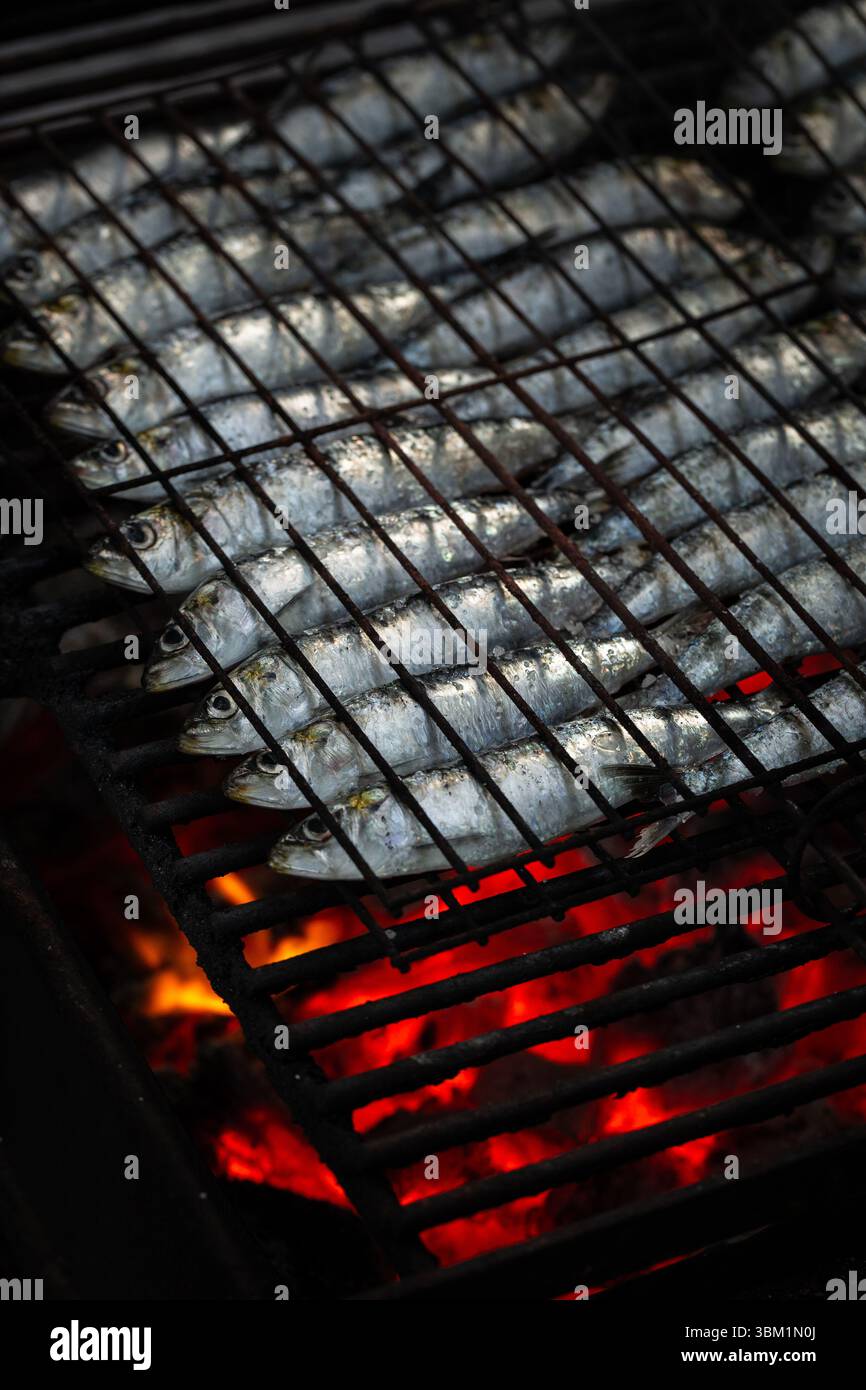 Les sardines grillées sont un plat traditionnel pendant les festivals populaires des Saints d'été, 'So Joao' et 'Santo Antonio', à Braga, Porto et Lisbonne. Banque D'Images
