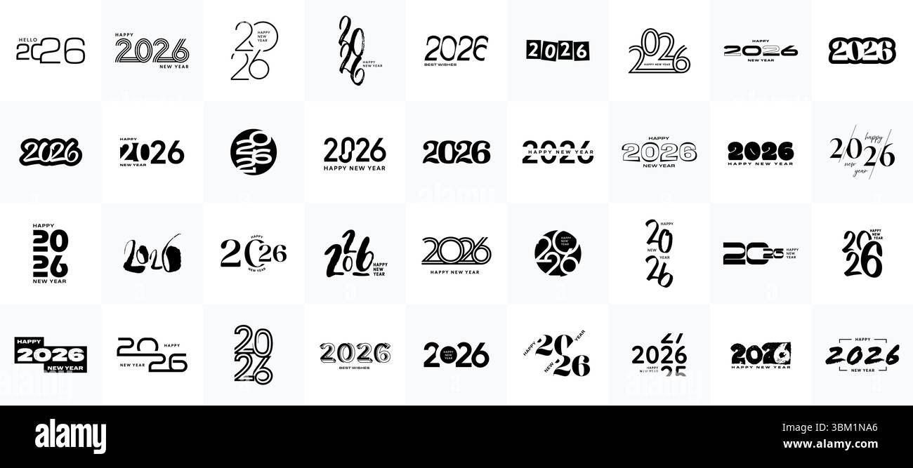 Collection du nouvel an 2026, ensemble de numéros Happy New Year 2026 Illustration de Vecteur