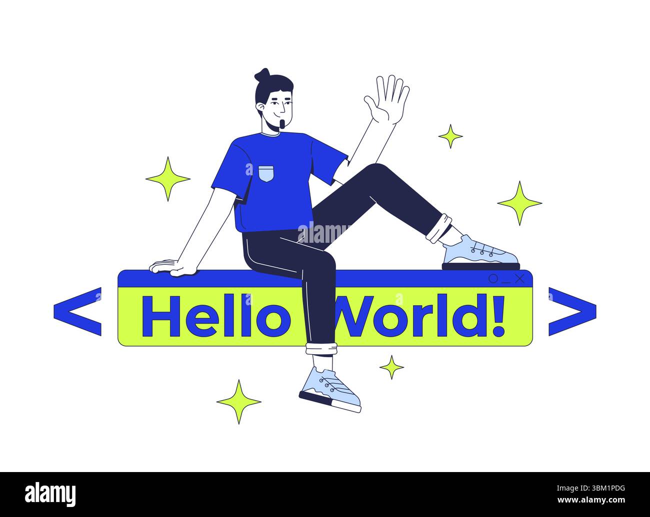 Développeur sur le concept d'illustration 2D de bannière de texte Hello World Illustration de Vecteur