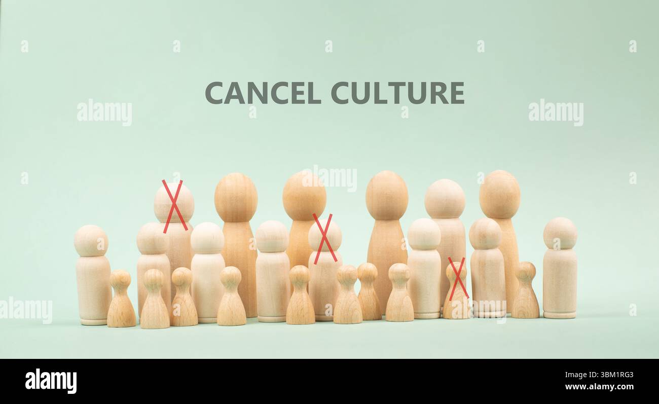 Annuler la culture, la censure, la confrontation politique et le wokness, la discrimination des personnes avec des opinions et des perspectives différentes, la question sociale Banque D'Images