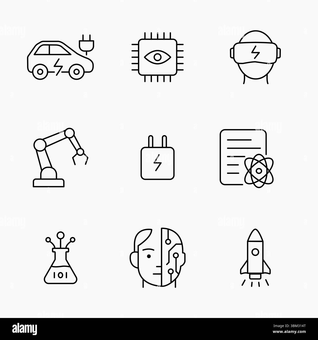 Technologie et innovation Outline Icons Set et future cybersécurité, idéal pour les projets de technologie et de science numériques, illustration vectorielle Illustration de Vecteur