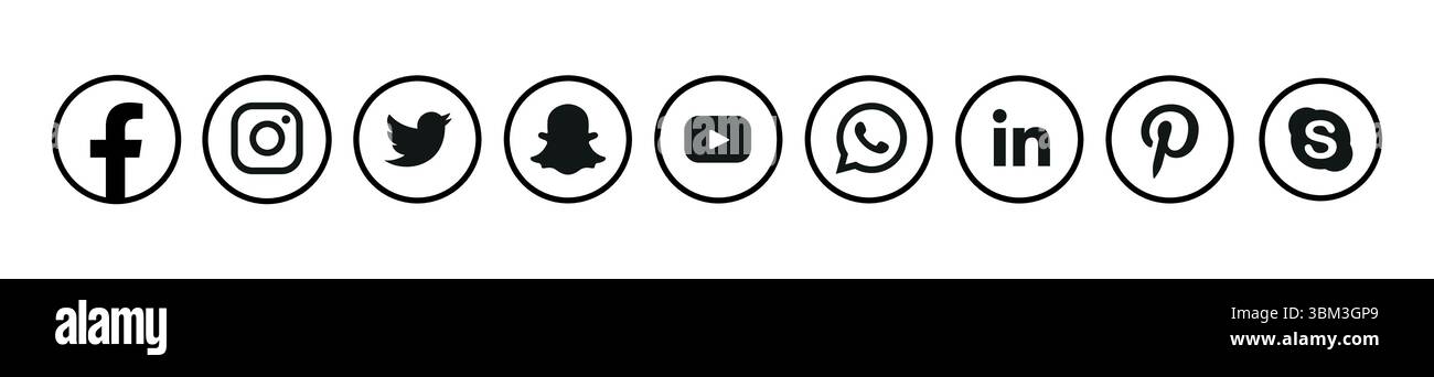 Instagram ; facebook ; twitter ; youtube ; snapchat ; pinterest ; WhatsApp ; linkedin ; Telegram ; vimeo - Collection de logo populaire de médias sociaux. Illustration de Vecteur