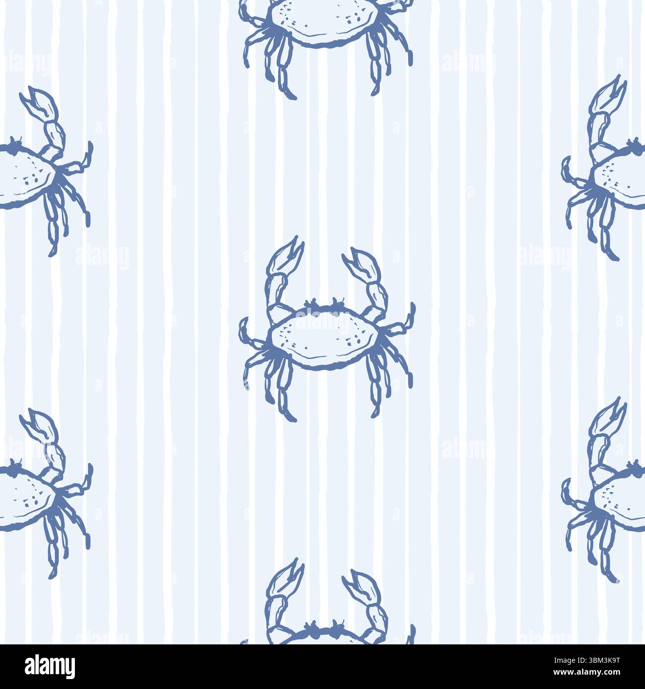 Crabe Cute Striped simple Pattern bleu et blanc fond Illustration de Vecteur