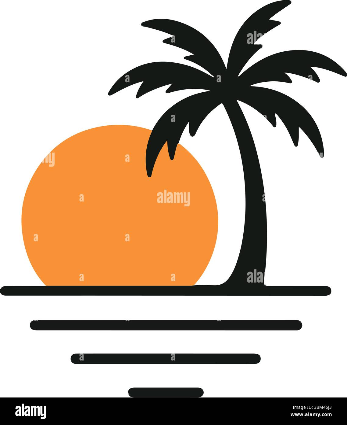Coucher de soleil avec Palm Tree et Ocean Waves illustration vectorielle Illustration de Vecteur