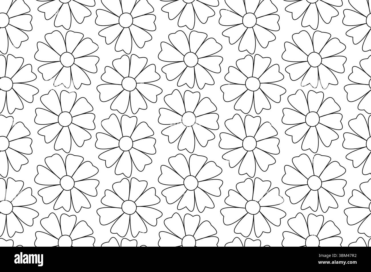 Un motif sans couture avec des fleurs. Un fond floral de contour. Une simple fleur de fond noir et blanc. Illustration de Vecteur