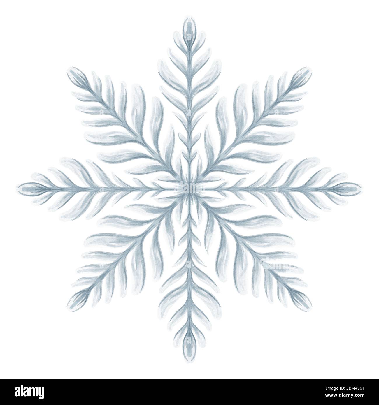Flocon de neige aquarelle avec des motifs symétriques délicats rappelant les feuilles et les branches. Style léger et aéré, parfait pour l'hiver et les vacances desig Banque D'Images