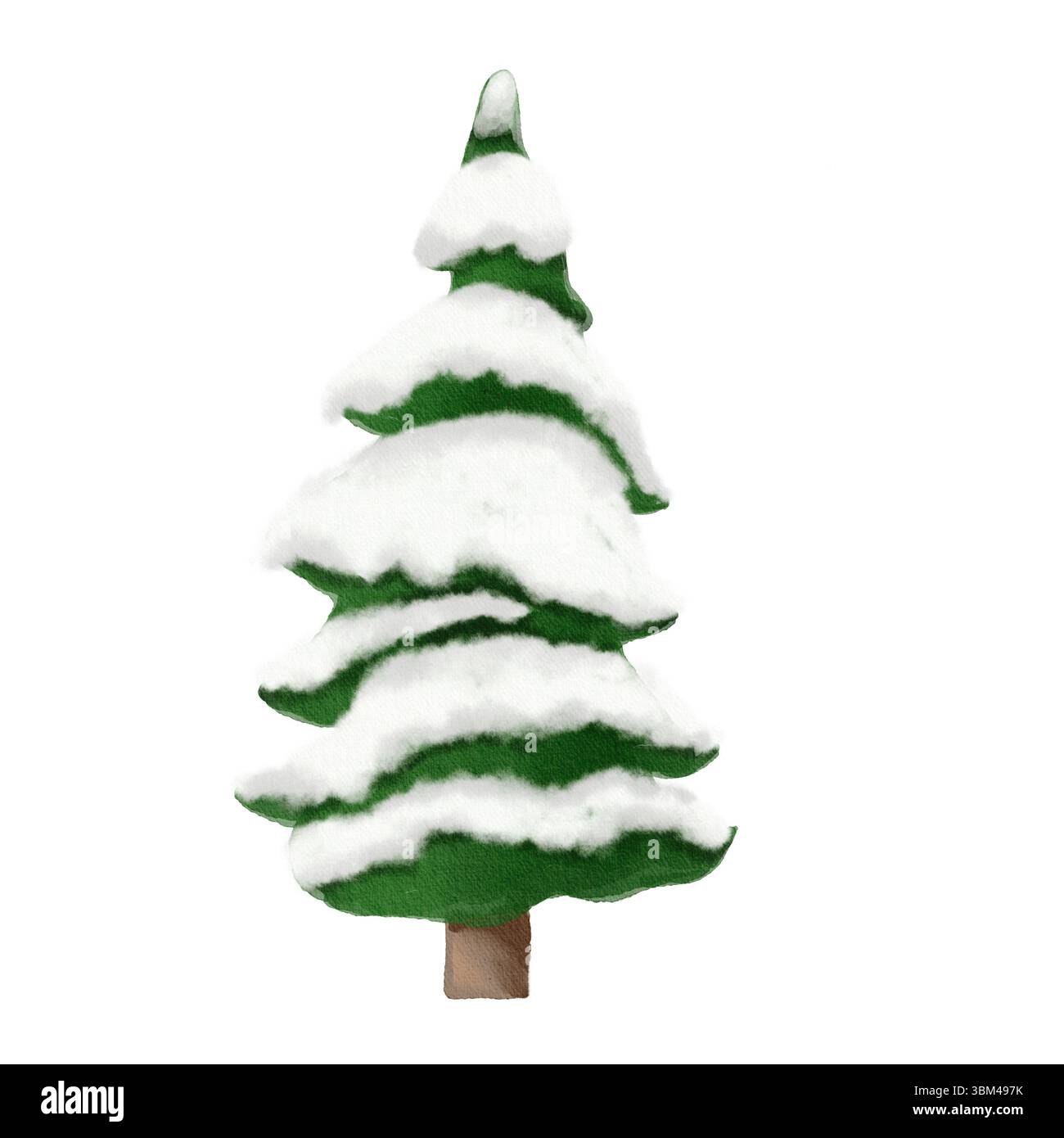 Sapin enneigé de style aquarelle. Illustration d'hiver peinte à la main avec de la neige moelleuse sur les branches, parfait pour les cartes de vacances, le décor Banque D'Images