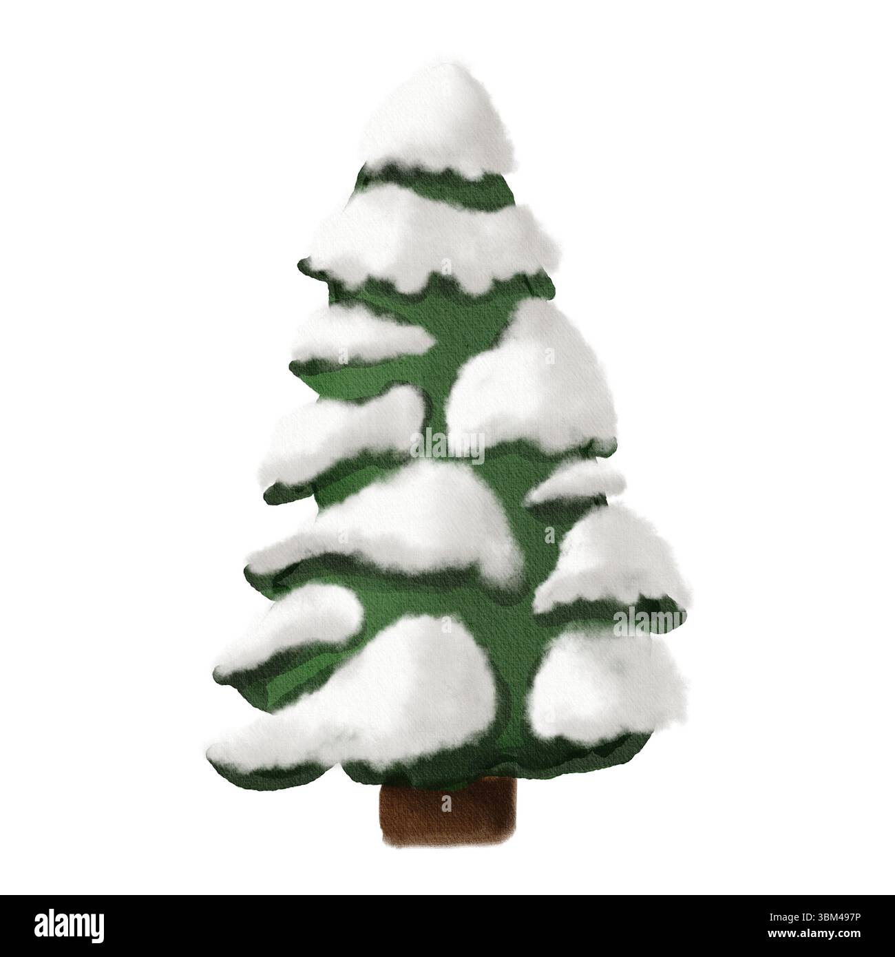 Sapin enneigé de style aquarelle. Illustration d'hiver peinte à la main avec de la neige moelleuse sur les branches, parfait pour les cartes de vacances, le décor Banque D'Images