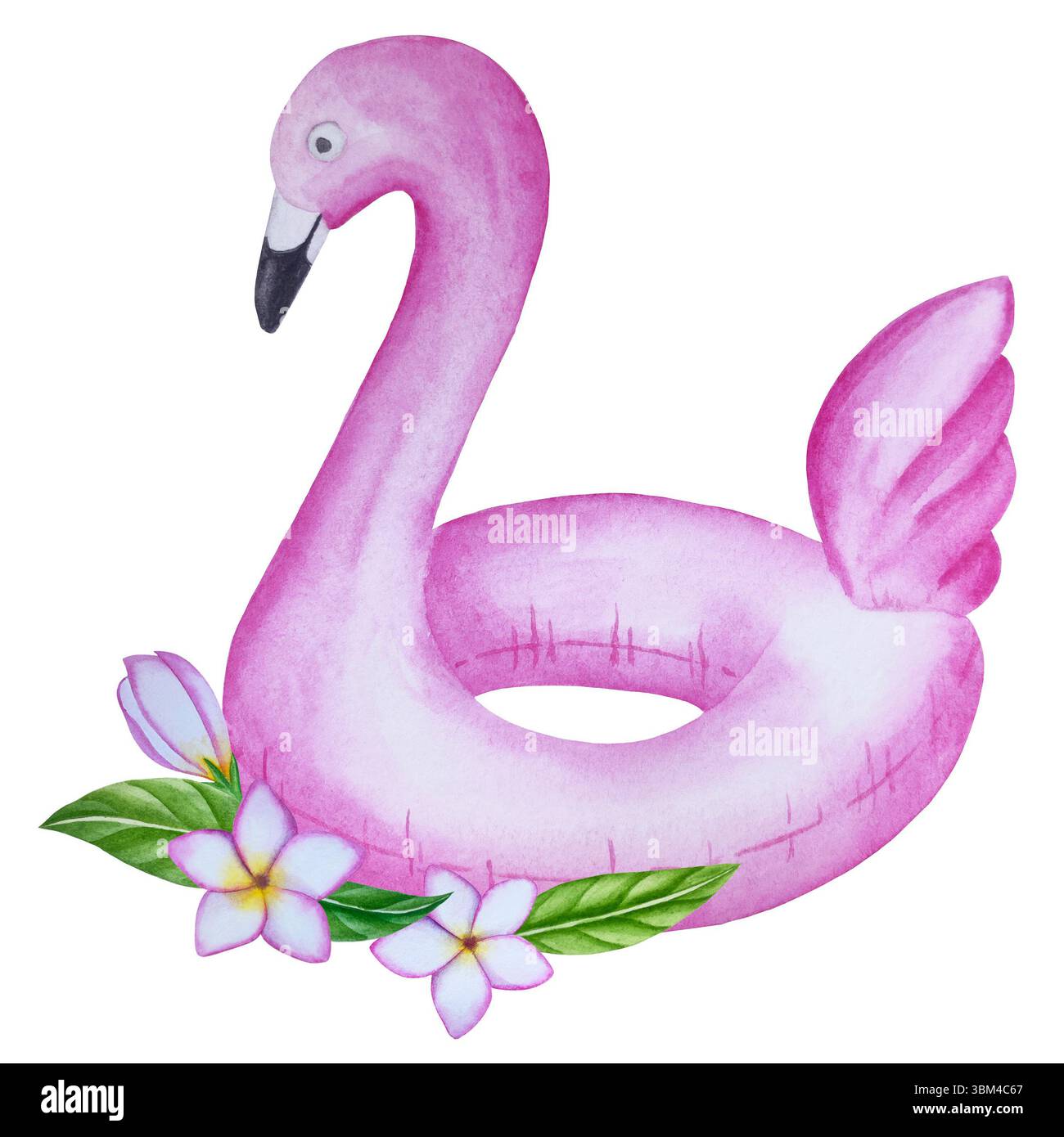 Aquarelle dessinée à la main plage d'été avec des articles de station côtière, tels que palmier, parasol, coctails, coquillages, lunettes de soleil, chapeau, et fleurs Banque D'Images