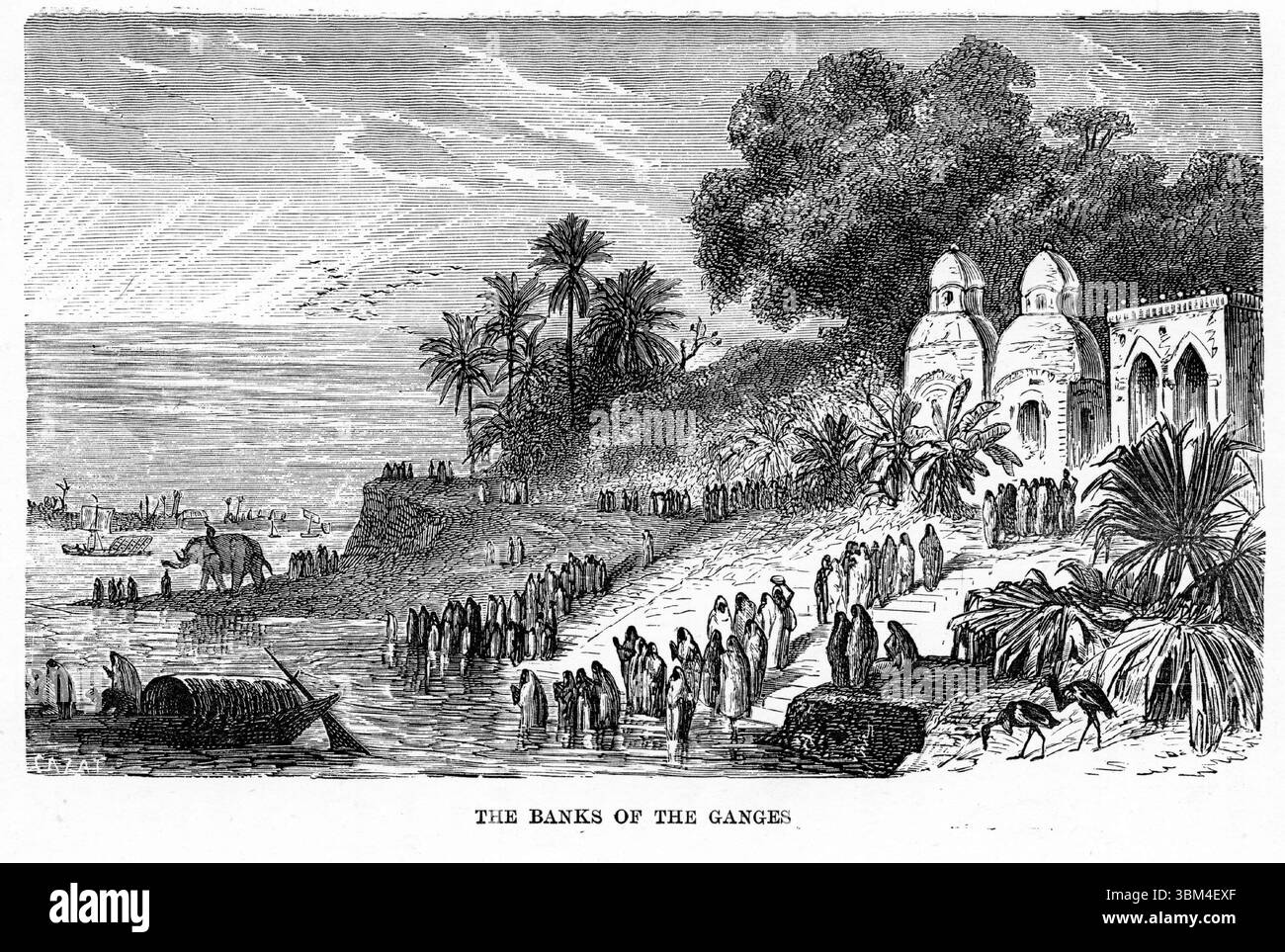 Gravure des rives du Gange, Inde, tirée de merveilles et beautés de la création, 1884 Banque D'Images