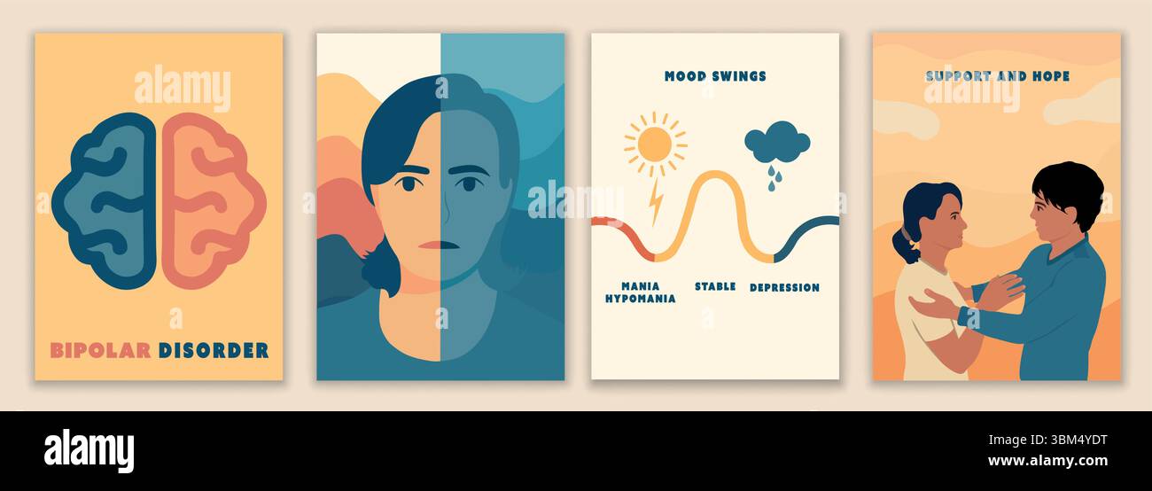 Brochure sur le trouble bipolaire avec sautes d'humeur soutiennent l'espoir et la conception infographique de santé mentale Illustration de Vecteur