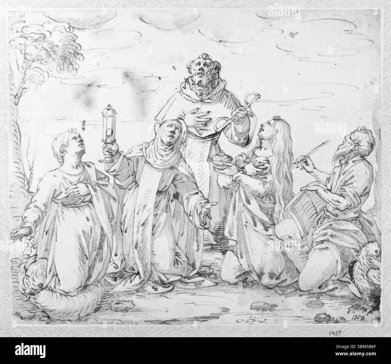 Leonardo Corona - étude pour image de dévotion avec cinq Saints Banque D'Images