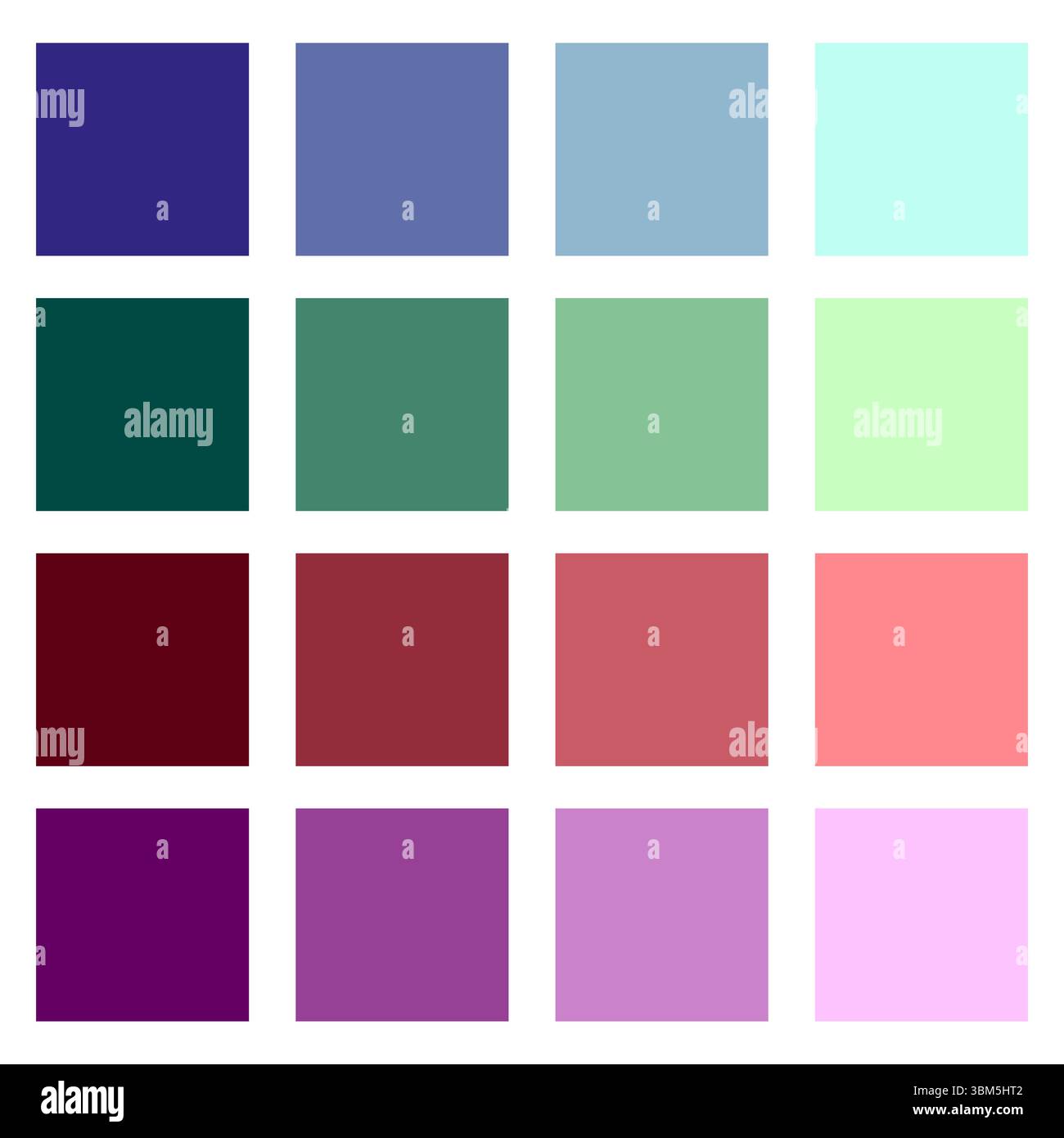Nuances de palette de couleurs. Grille d'échantillonnage carrée. Tableau de sélection de peinture. Guide de couleurs vectorielles. Illustration de Vecteur
