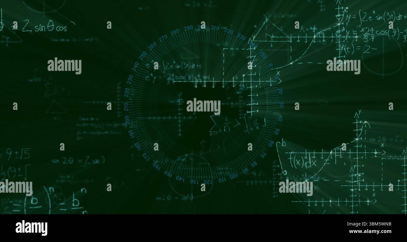 Affichage de la superposition circulaire centrale de l'affichage tête haute dans la simulation, avec des marquages de degré et des lignes de grille radiales. Interactif, technologique, moderne, analytique, SCI Banque D'Images