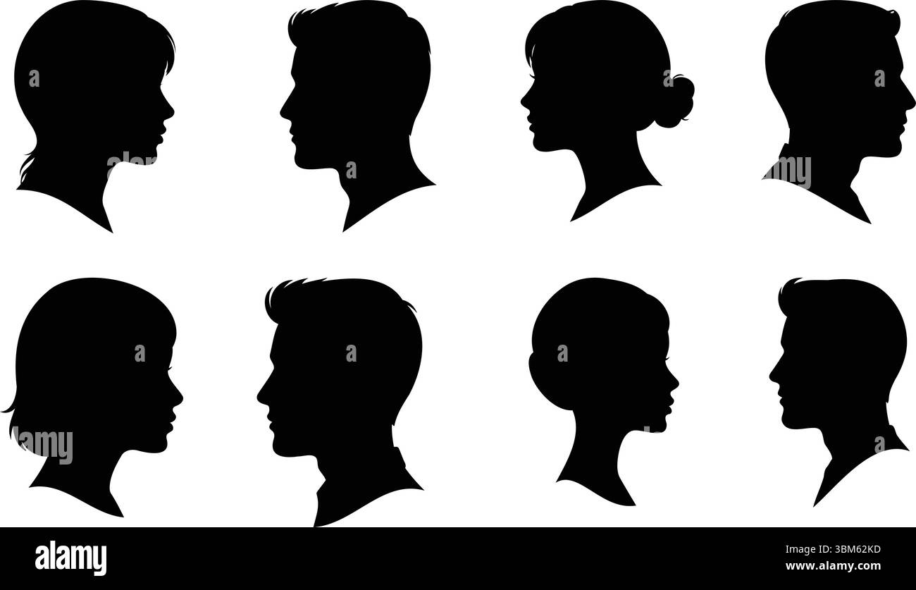 Jeu de silhouettes de profil latéral mâle et femelle Illustration de Vecteur