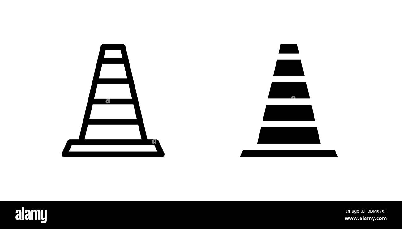 Jeu d'icônes de cône de route standard représentant la construction, la sécurité et les barrières temporaires. Utile pour le contrôle du trafic et les avertissements de zone de travail. Illustration de Vecteur