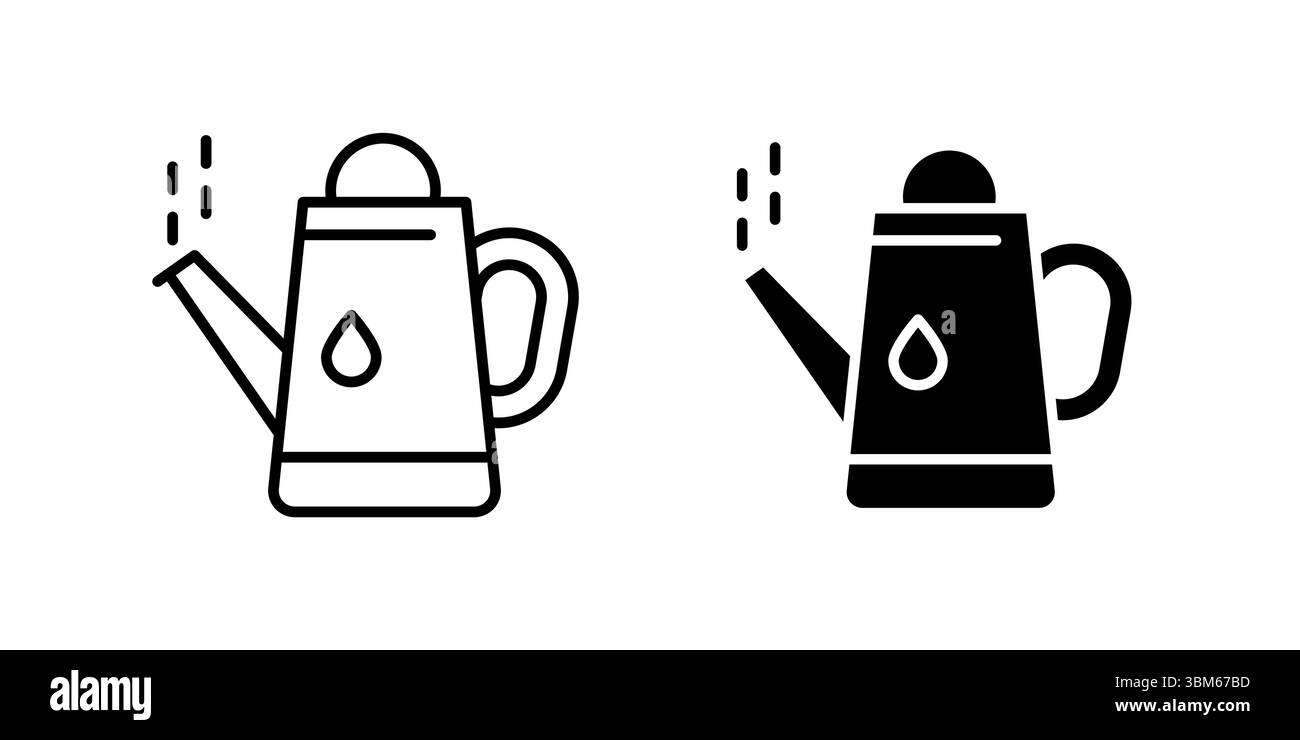 Ensemble d'icônes d'arrosoir traditionnel pour le jardinage, l'entretien des plantes et les tâches extérieures. Utile pour l'horticulture, l'agriculture et les thèmes de la nature. Illustration de Vecteur