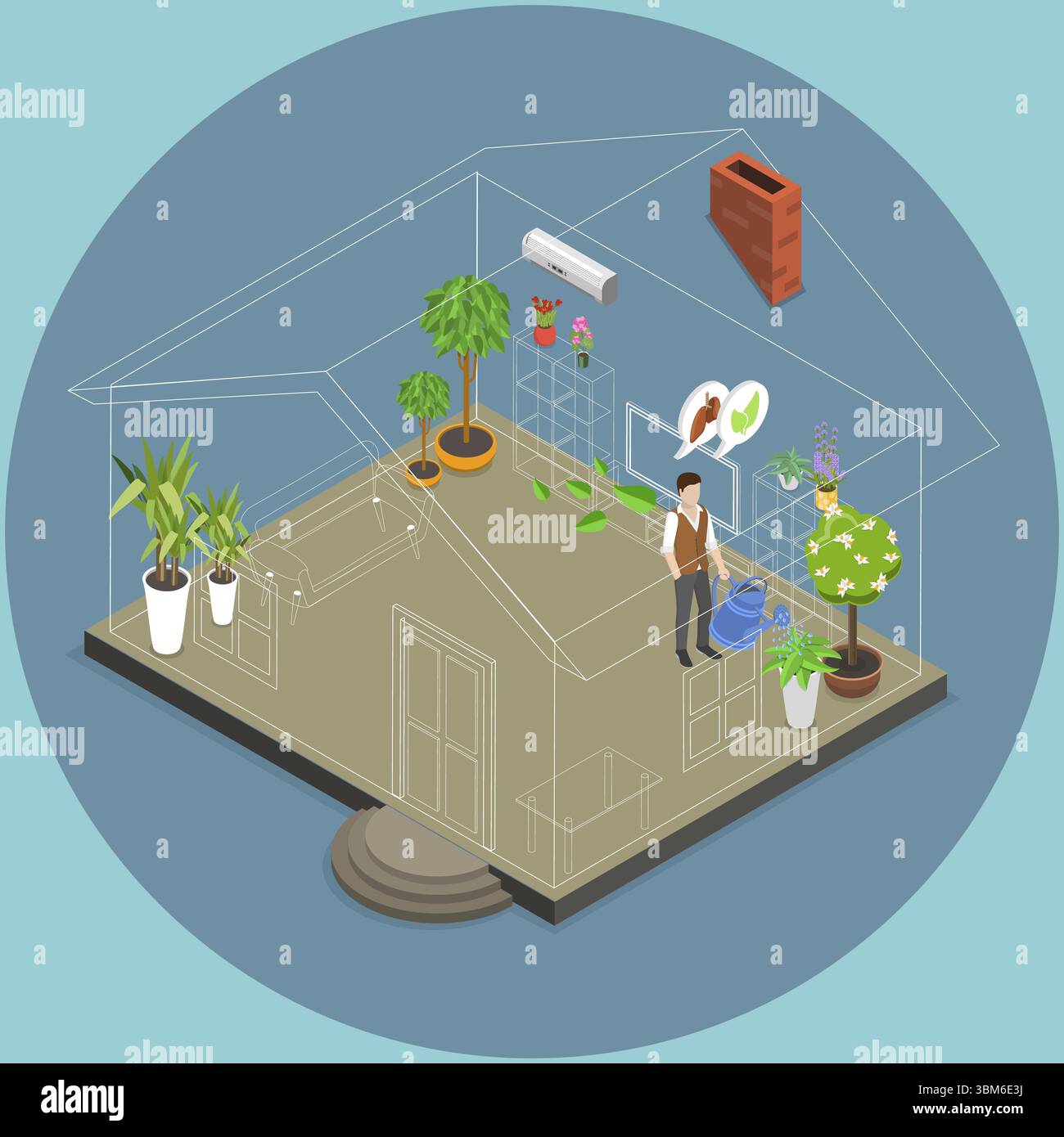 Illustration plate isométrique 3D de l'air frais, respirer la méditation, Harmony Lifestyle Banque D'Images