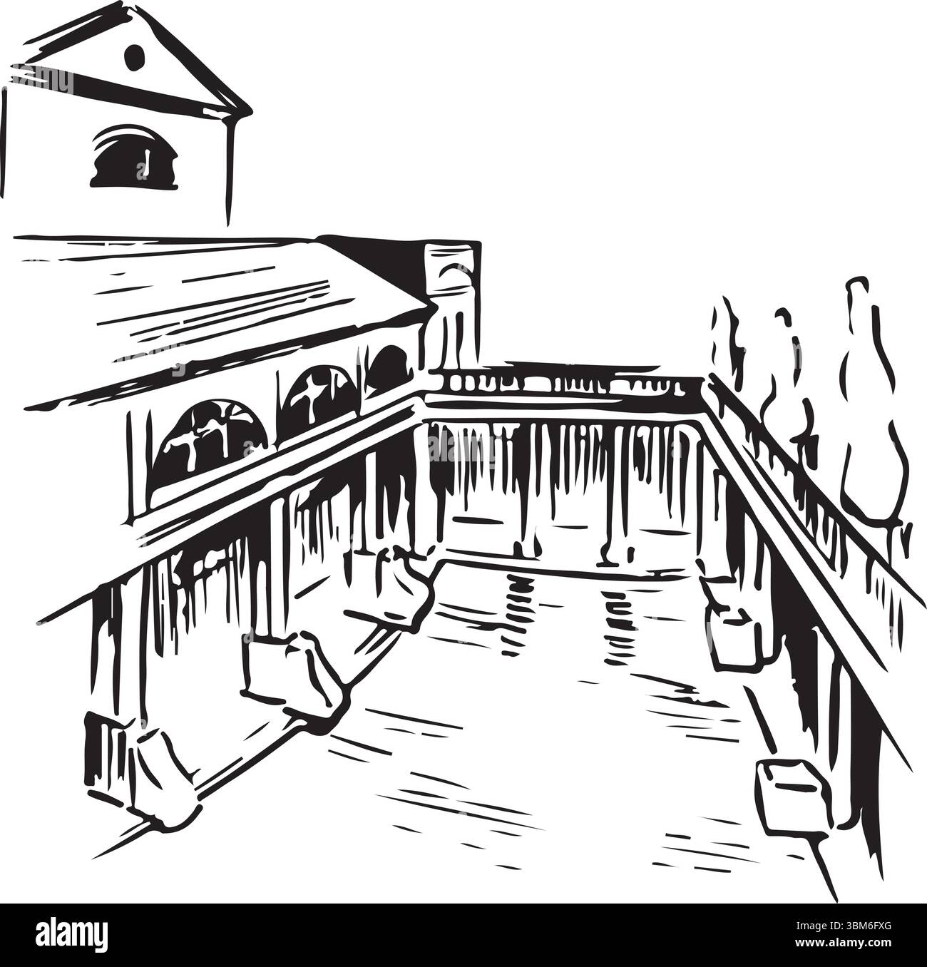 Attraction touristique Roman Baths à Bath, Angleterre. Dessin vectoriel minimal simple. Croquis d'architecture romaine isolé sur blanc. Thème du tourisme de voyage. Illustration de Vecteur