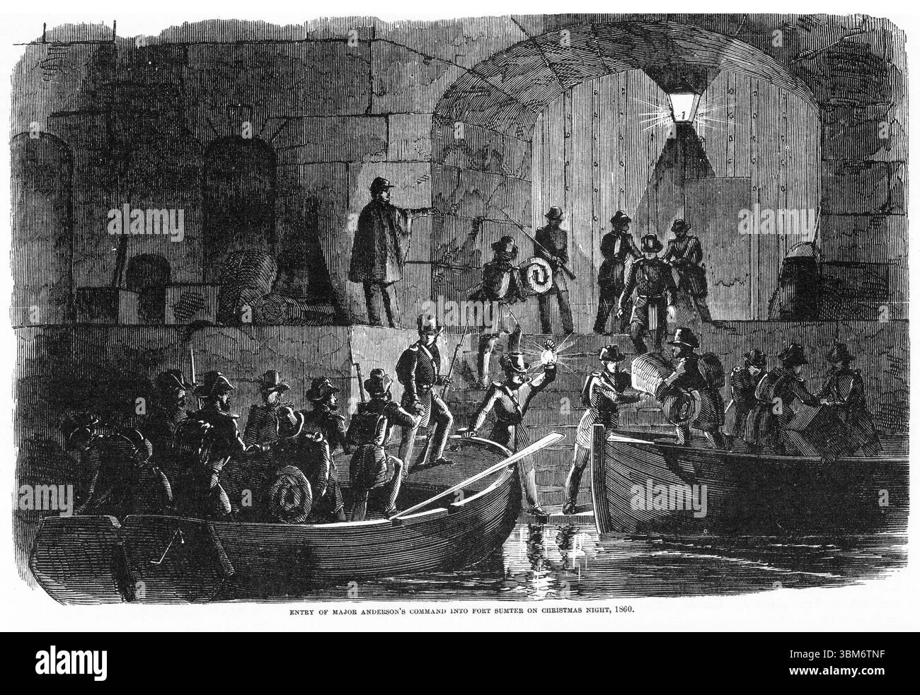 Entrée du commandement du major Robert Anderson dans le fort Sumter la nuit de Noël, le 1860 décembre, lors de la guerre de Sécession. Banque D'Images