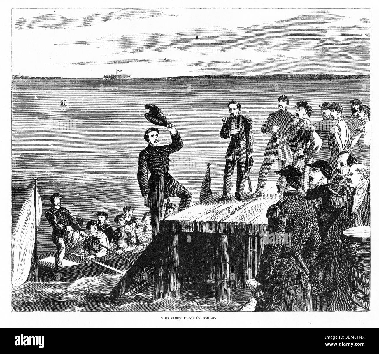 Gravure du premier drapeau de trêve proposé pendant la guerre de Sécession Banque D'Images