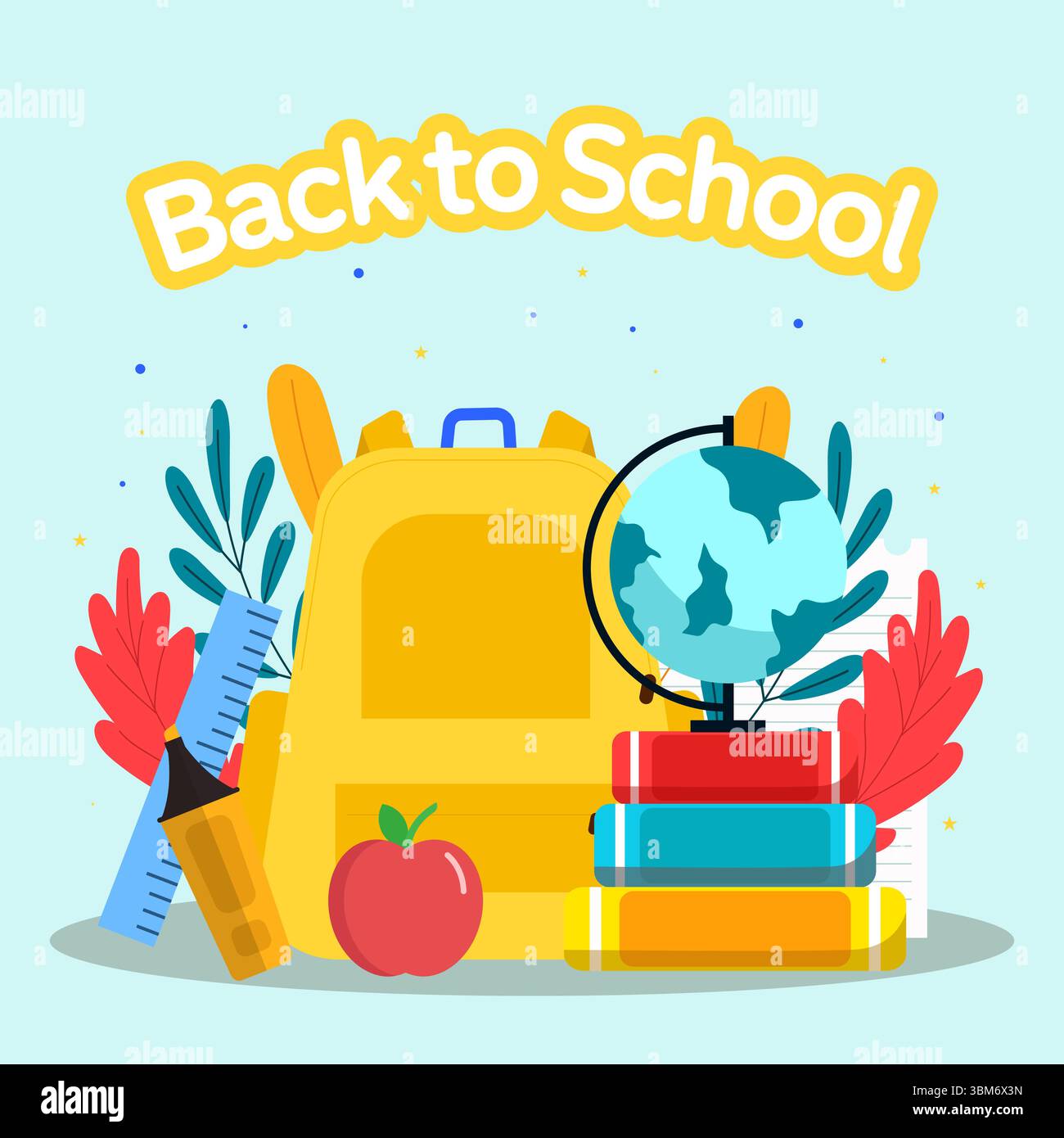 illustration de retour à l'école avec un sac, des livres et un globe Illustration de Vecteur