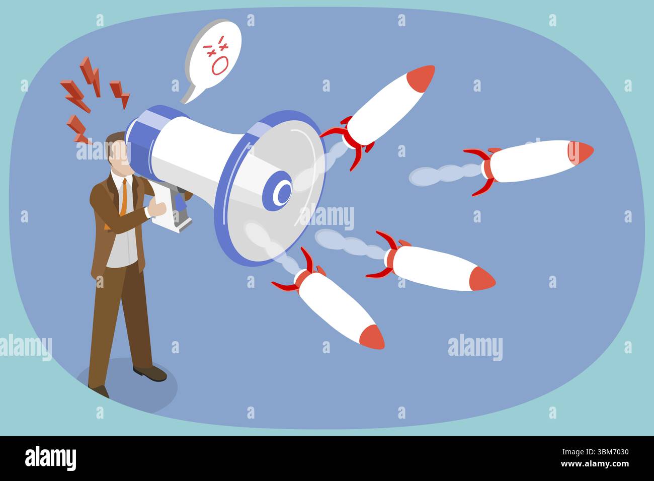 Illustration plate isométrique 3D de propagande de guerre, incitant à la haine Banque D'Images