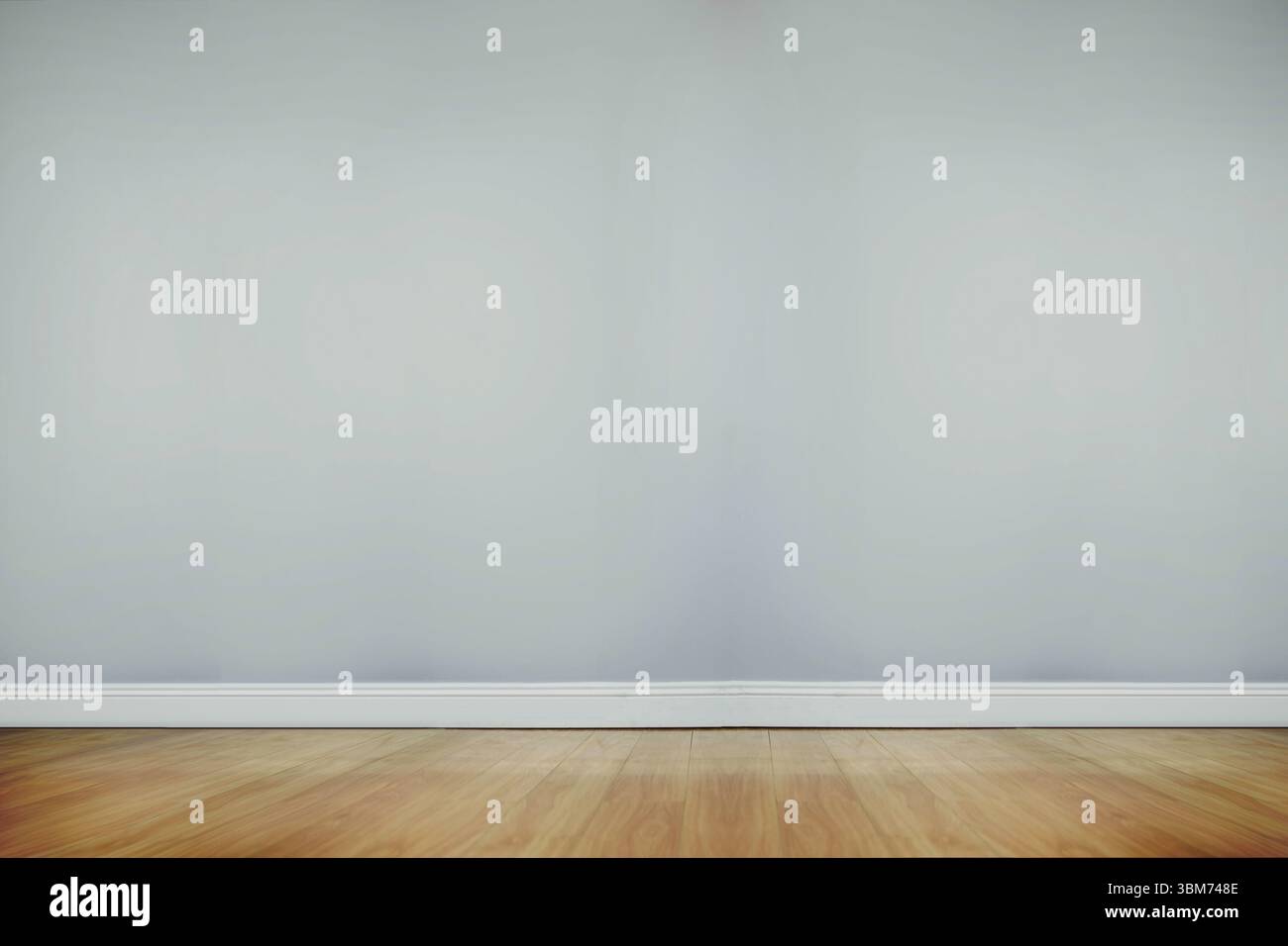 la pièce vide minimale est montrée dans un design plat avec des murs gris clair et un plancher de bois franc Banque D'Images