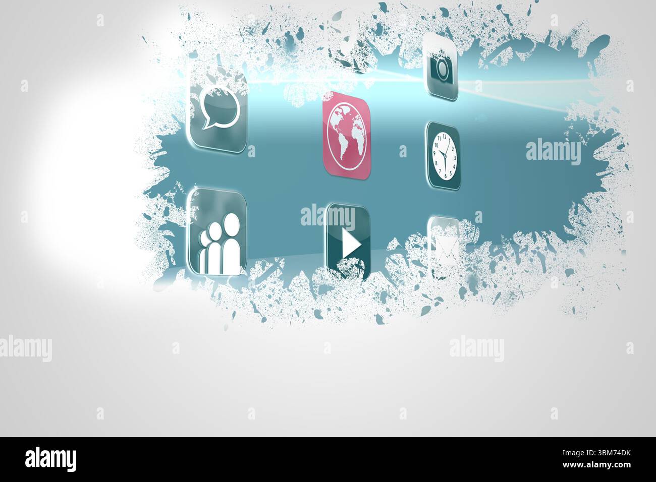 Splash sur mur révélant les applications informatiques Banque D'Images