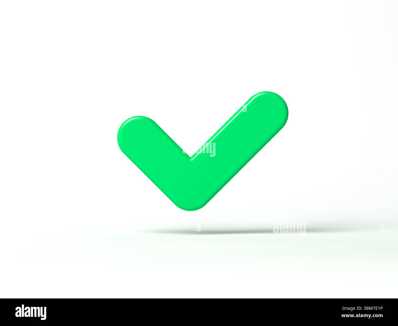 Coche verte isolée sur fond blanc. Symbole de coche. illustration 3d. Banque D'Images