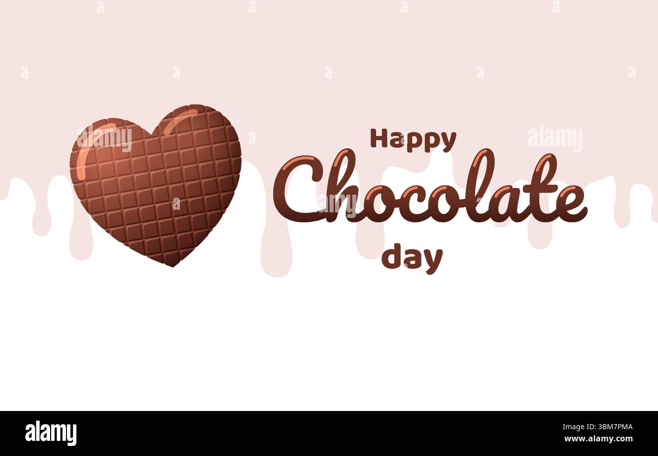 Coeur de chocolat le jour du chocolat sur le fond de liquide épais sucré coulant. Illustration vectorielle 3D. Illustration de Vecteur