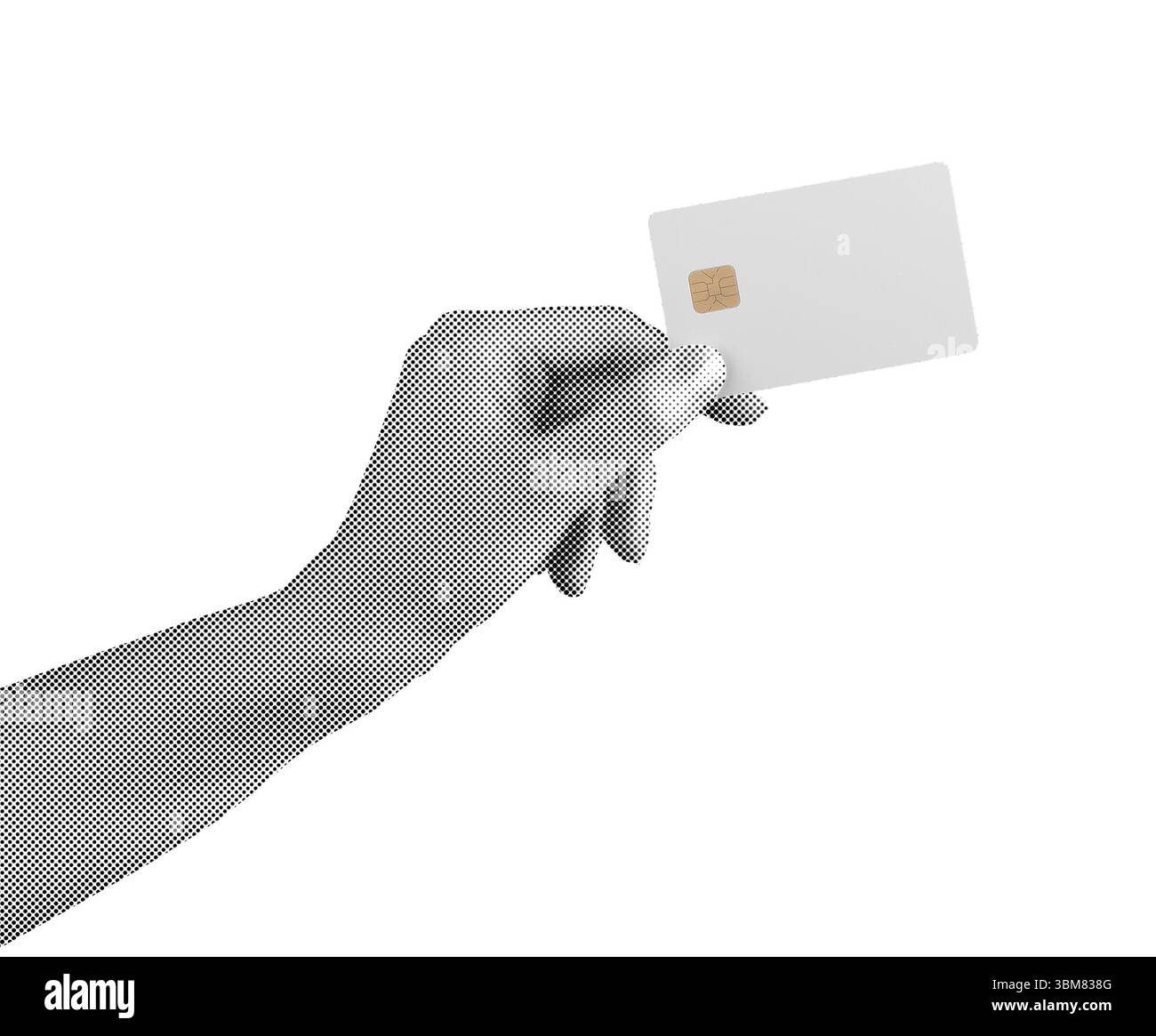 Carte bancaire en main, présentant une carte de débit ou de crédit pour le paiement en ligne. Représentant la finance, le shopping et la richesse. Design rétro demi-teinte avec électron Banque D'Images